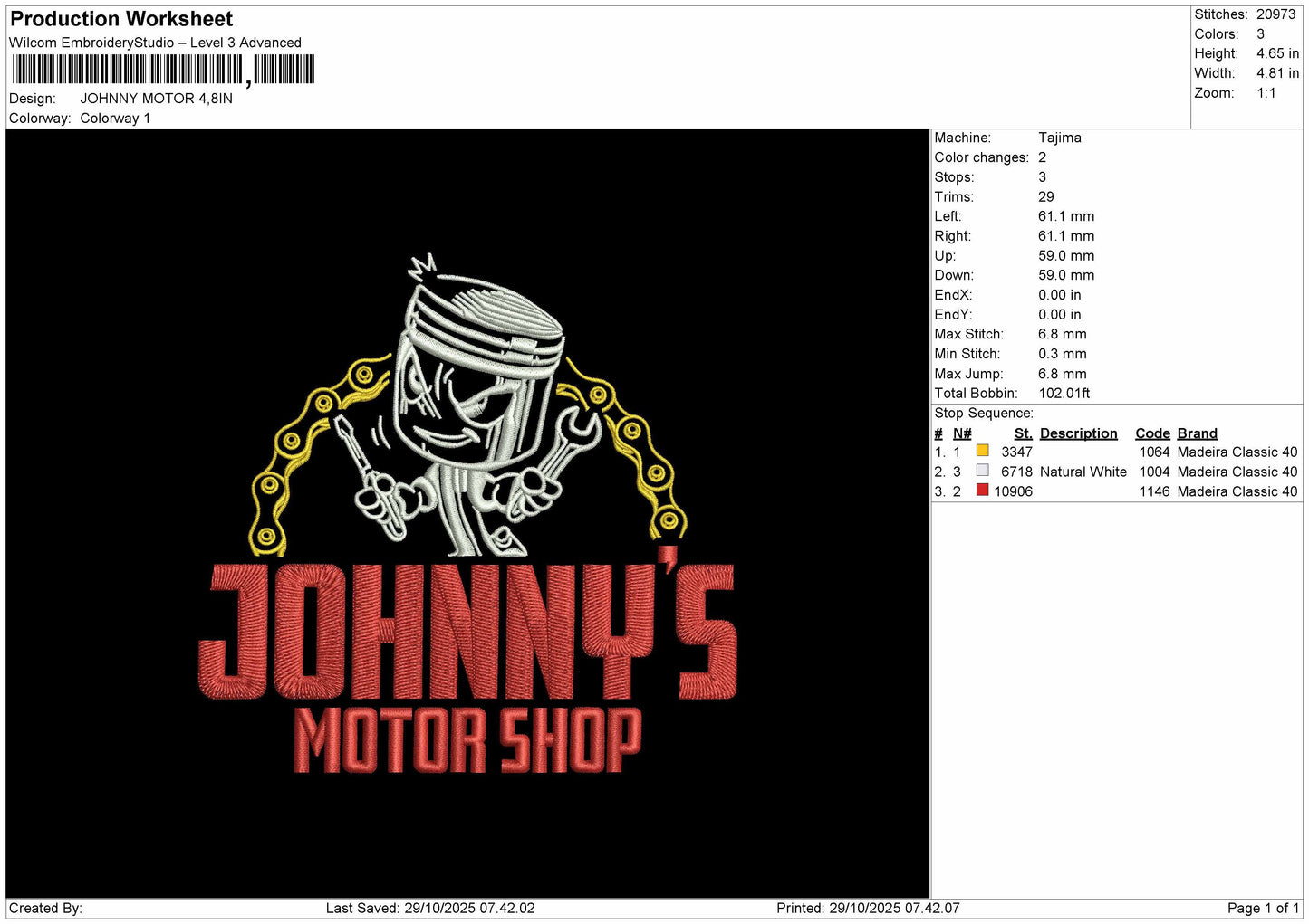 JOHNNY'S MOTOR Embroidery File