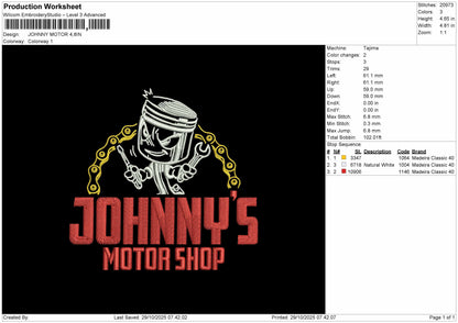 JOHNNY'S MOTOR Embroidery File
