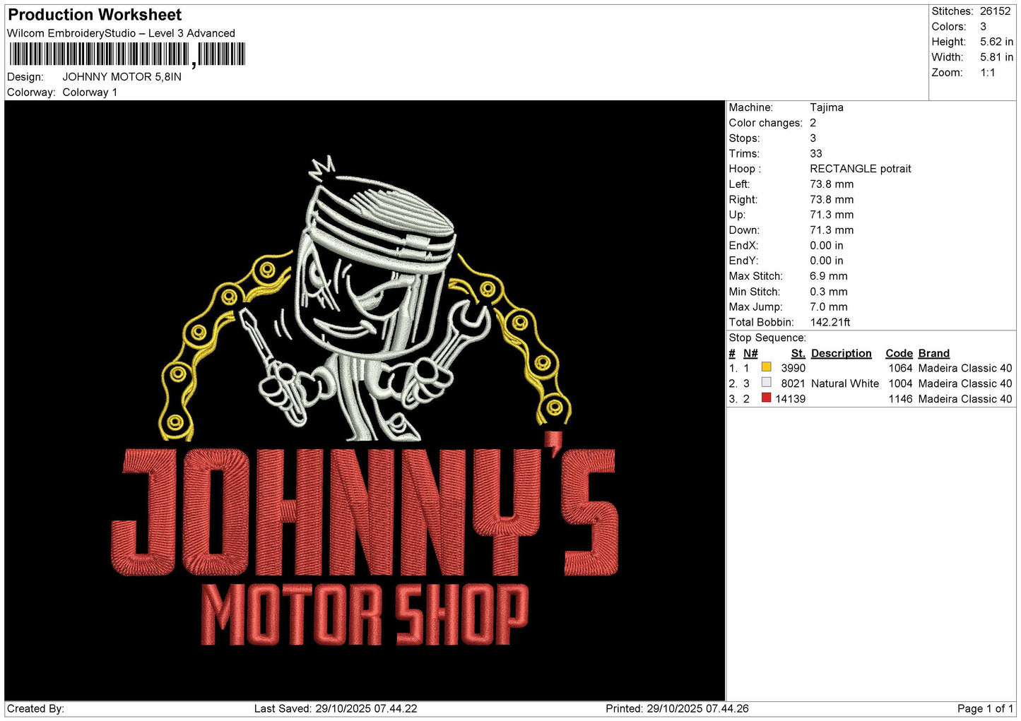 JOHNNY'S MOTOR Embroidery File