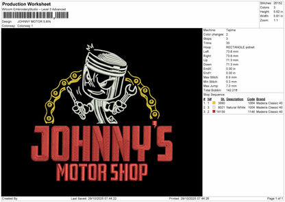 JOHNNY'S MOTOR Embroidery File