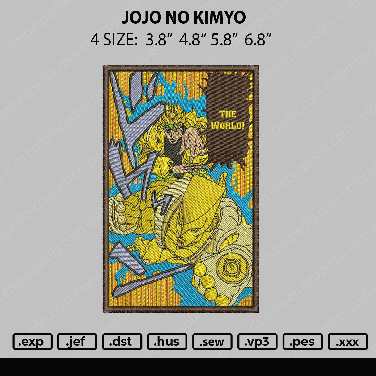 Jojo No Kimyo Embroidery File 4 size