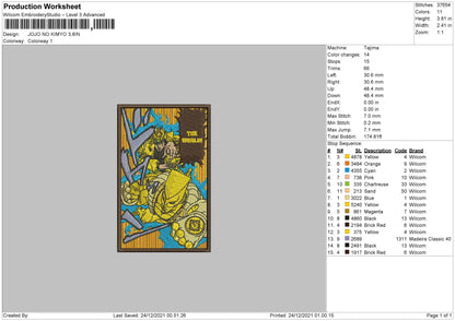 Jojo No Kimyo Embroidery File 4 size