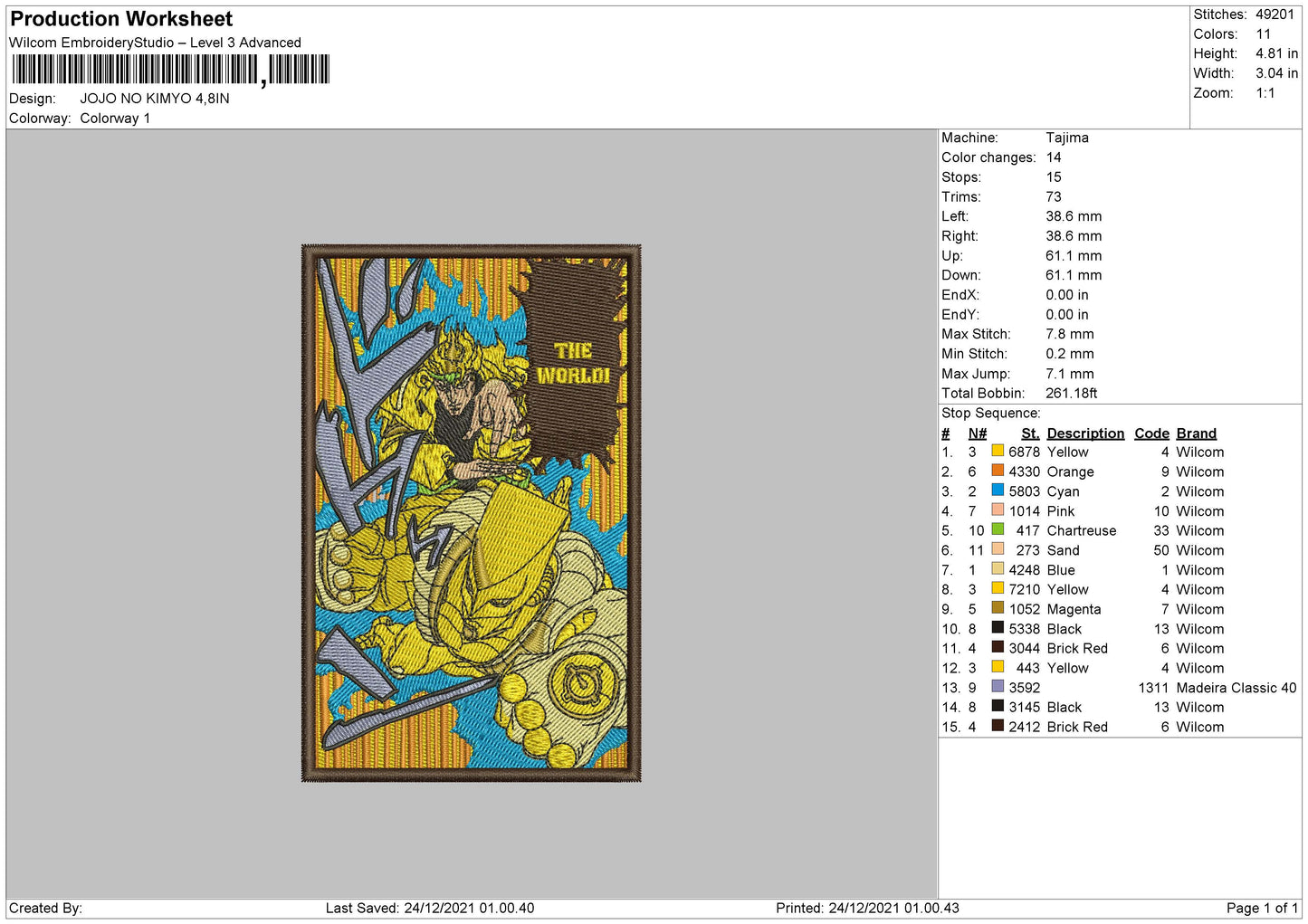 Jojo No Kimyo Embroidery File 4 size