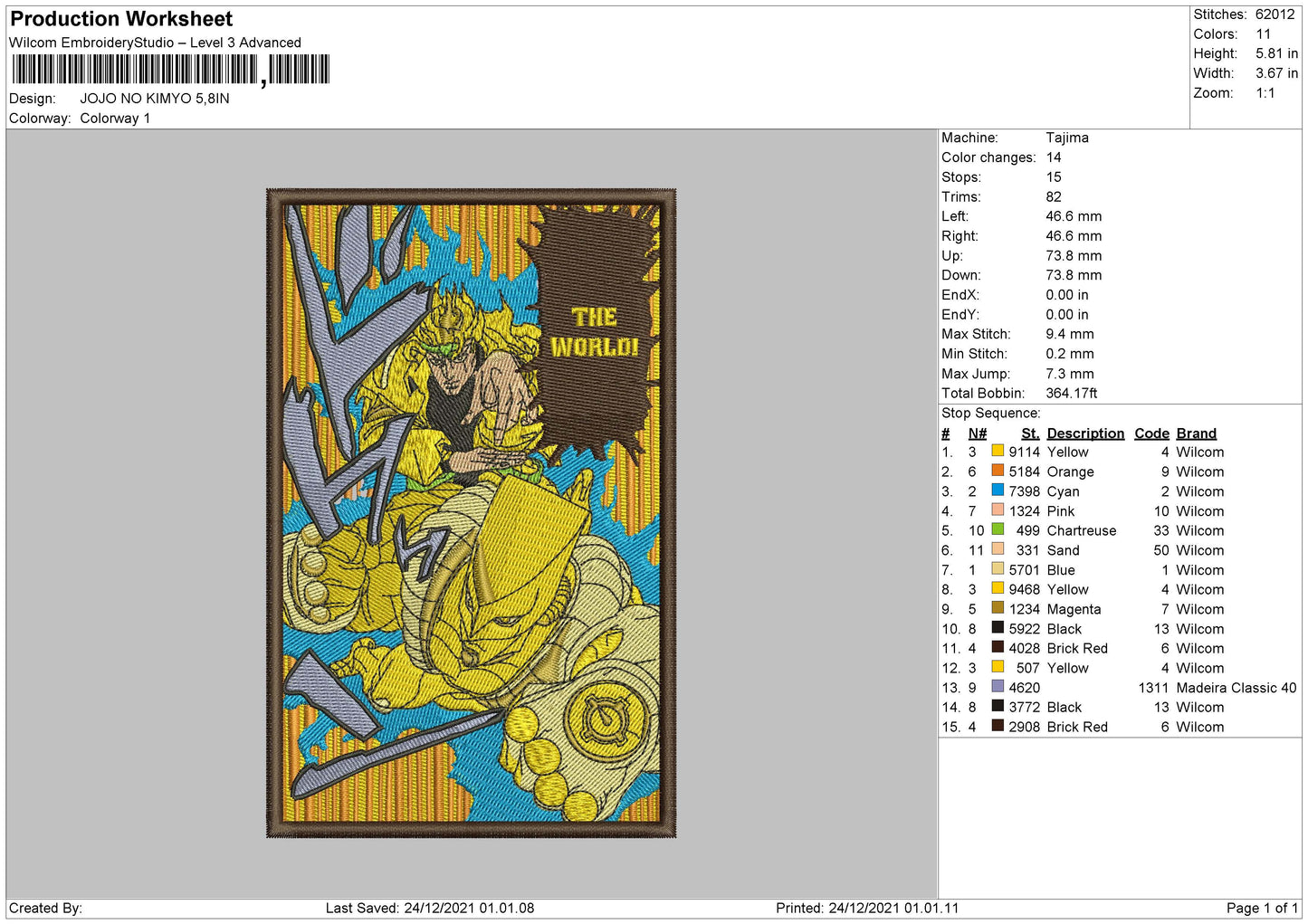 Jojo No Kimyo Embroidery File 4 size