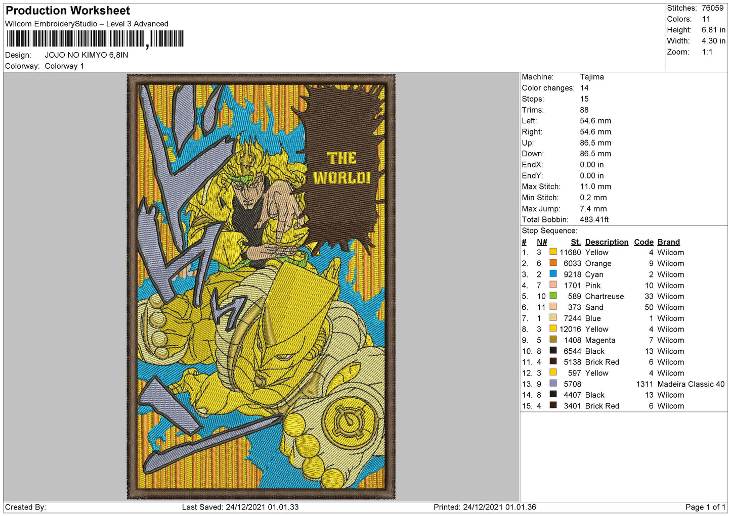 Jojo No Kimyo Embroidery File 4 size