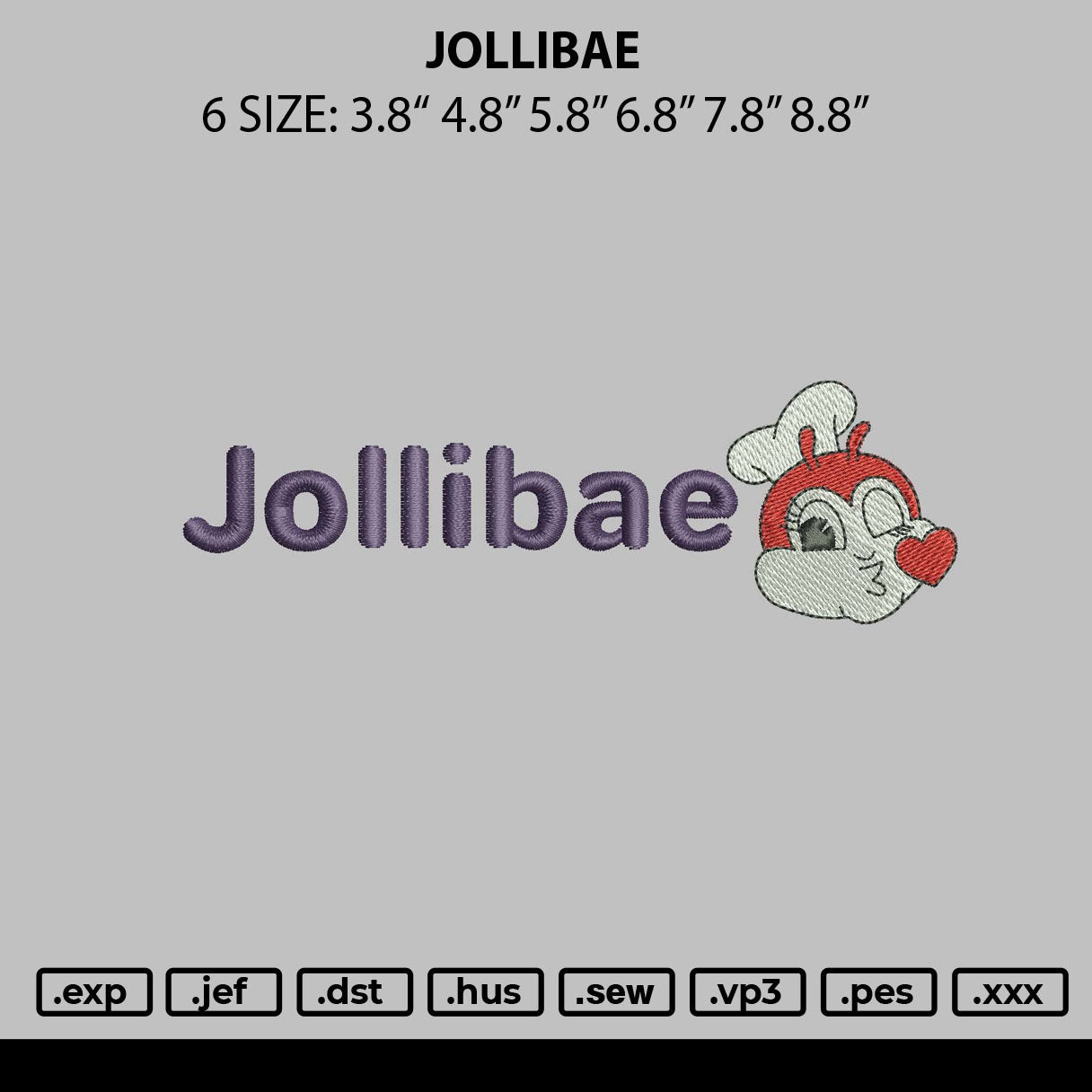 Jollibae Embroidery File 6 sizes