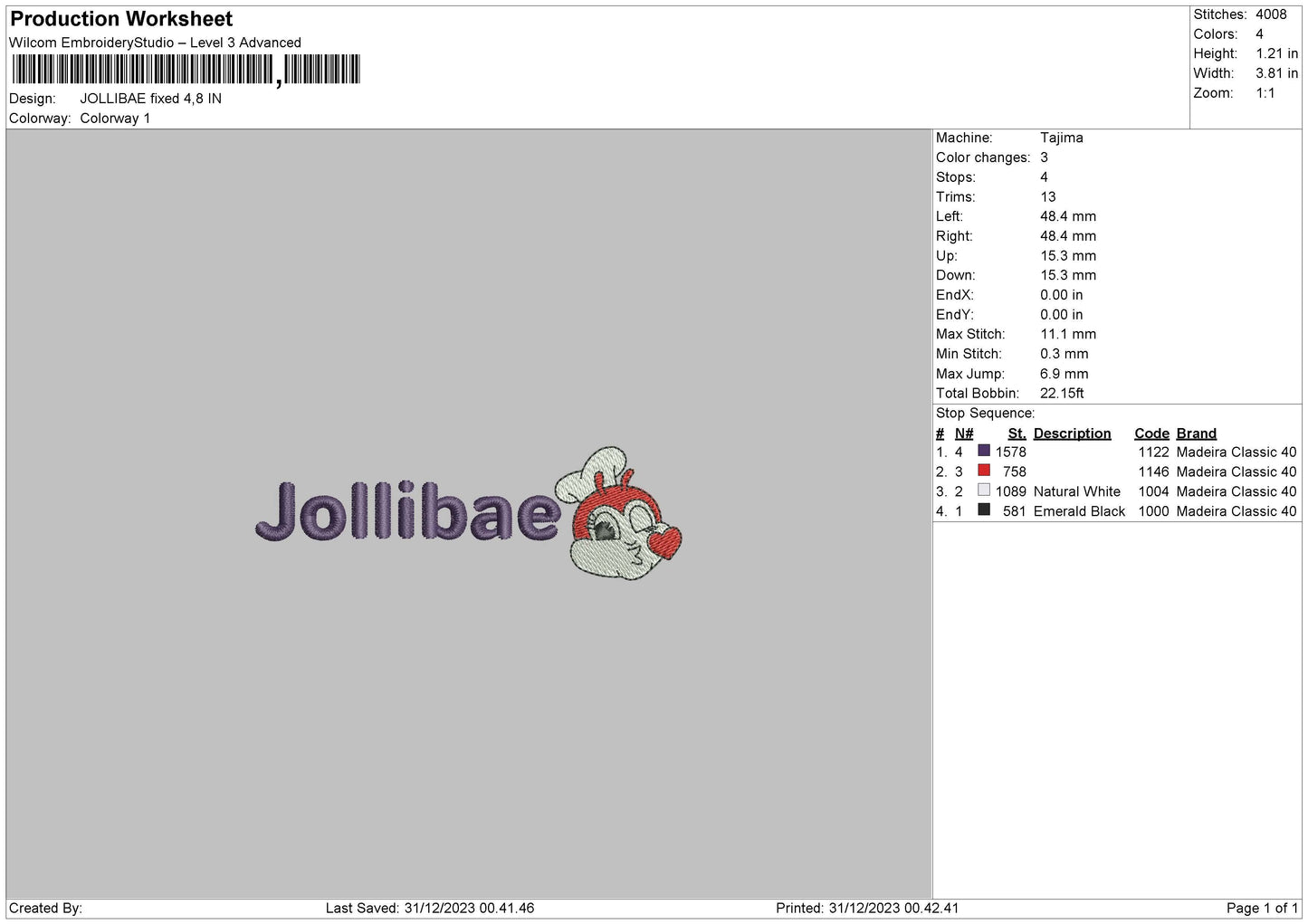 Jollibae Embroidery File 6 sizes