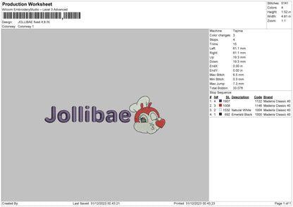 Jollibae Embroidery File 6 sizes