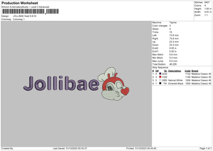 Jollibae Embroidery File 6 sizes