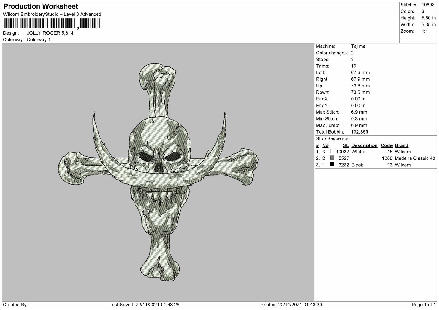 Jolly Rogers Embroidery File 4 size