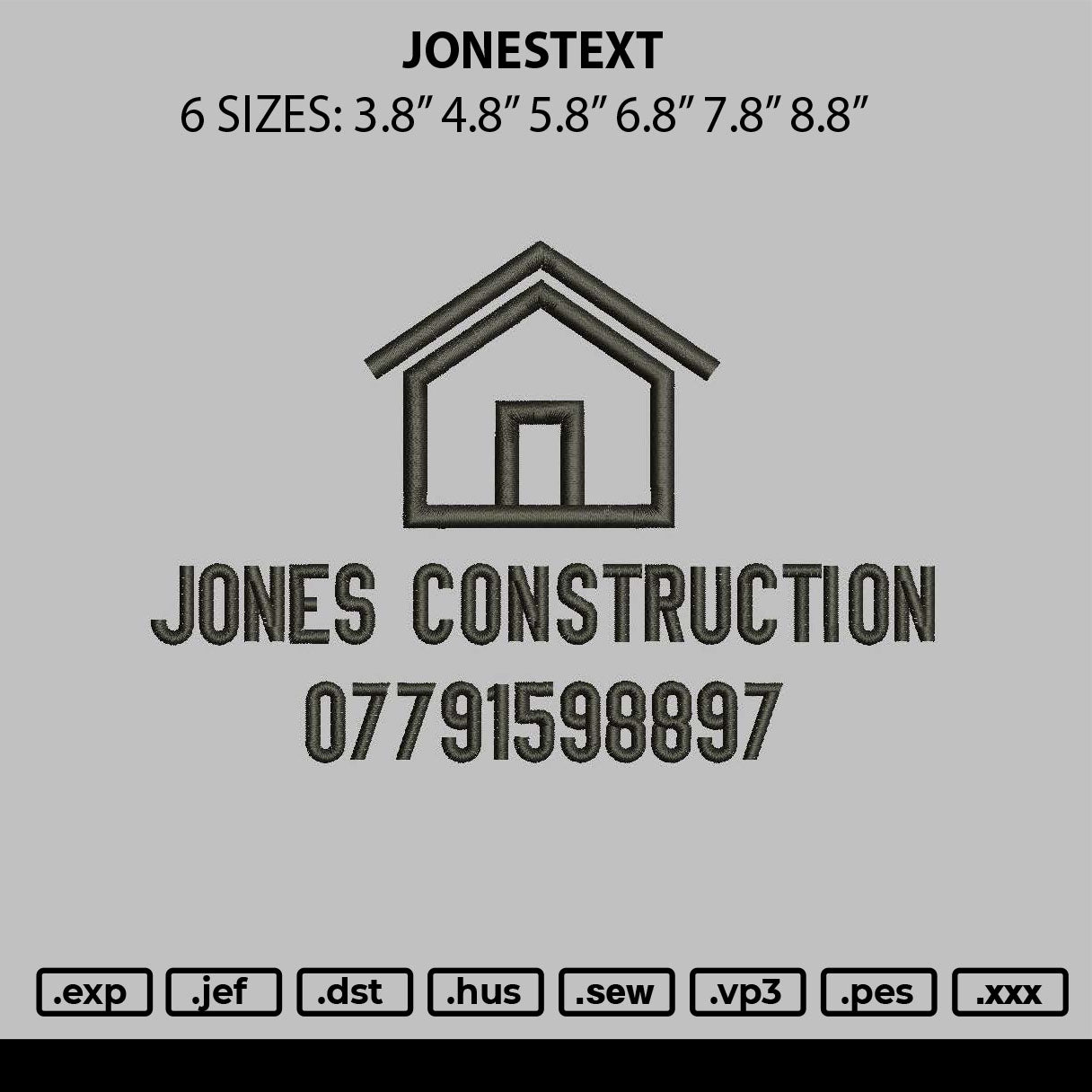 Jonestext Embroidery File 6 sizes