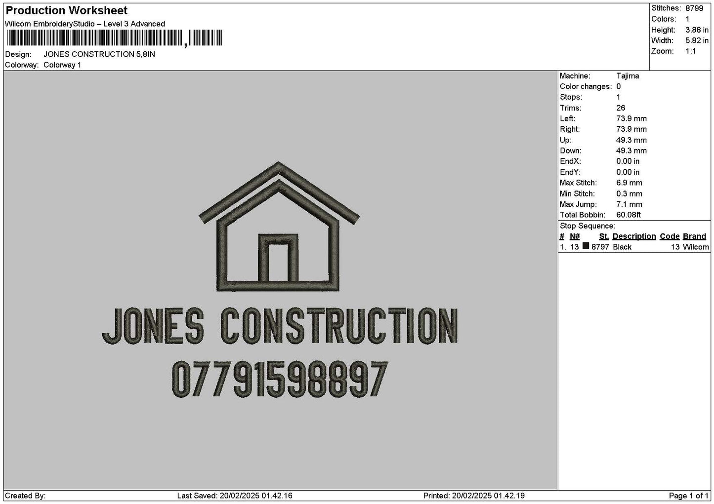 Jonestext Embroidery File 6 sizes