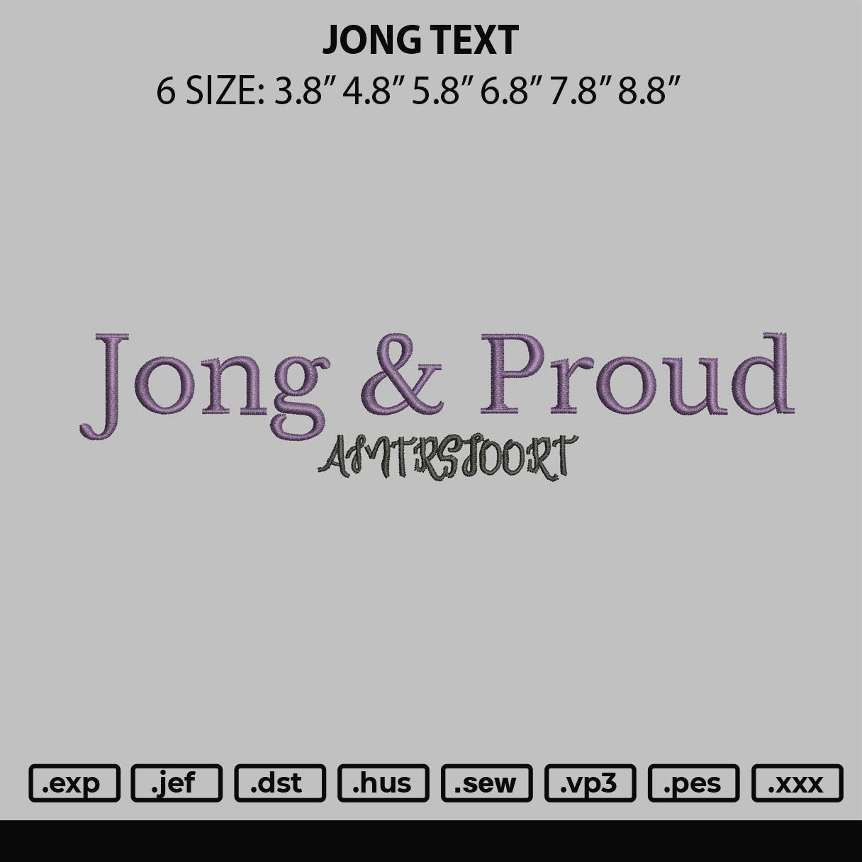 Jong Text Embroidery File 6 sizes