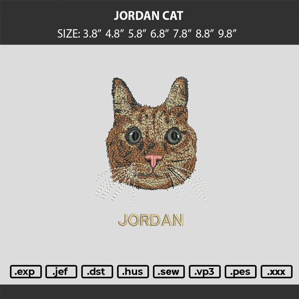 JORDAN CAT Embroidery Machine Design File 6 sizes