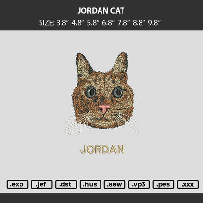 JORDAN CAT Embroidery Machine Design File 6 sizes