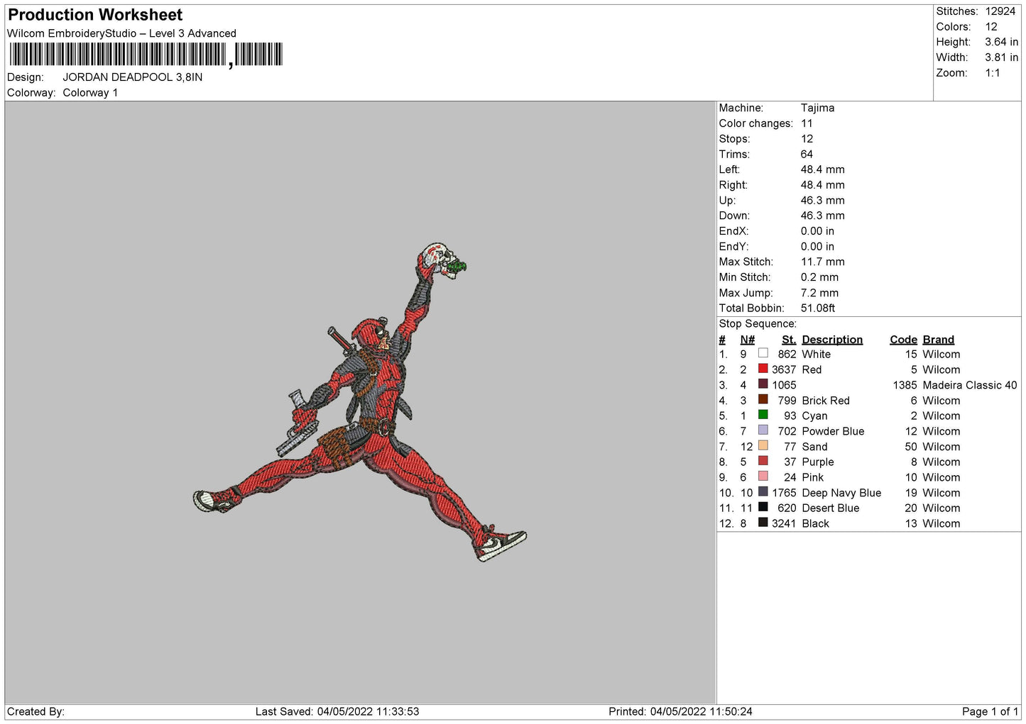 Jordan Deadpool Embroidery File 4 size