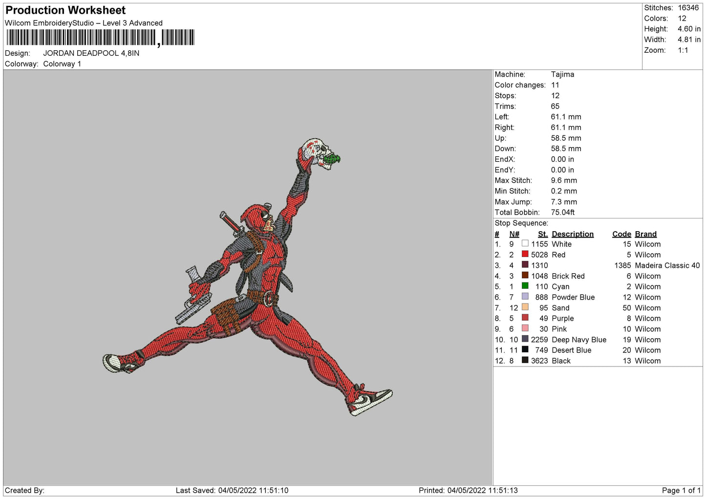 Jordan Deadpool Embroidery File 4 size