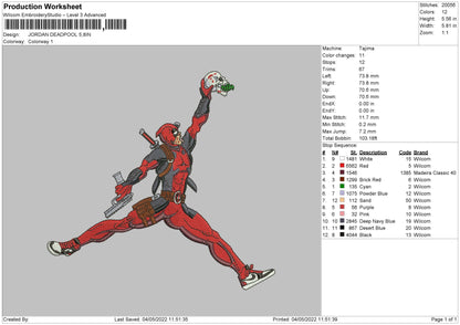 Jordan Deadpool Embroidery File 4 size