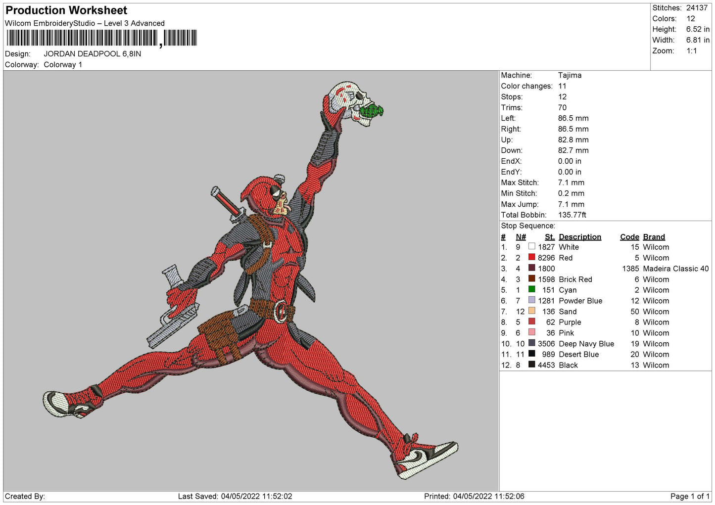 Jordan Deadpool Embroidery File 4 size
