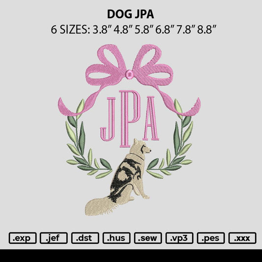 Dog Jpa Embroidery File 6 sizes