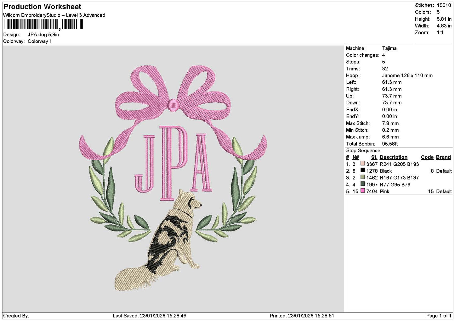 Dog Jpa Embroidery File 6 sizes