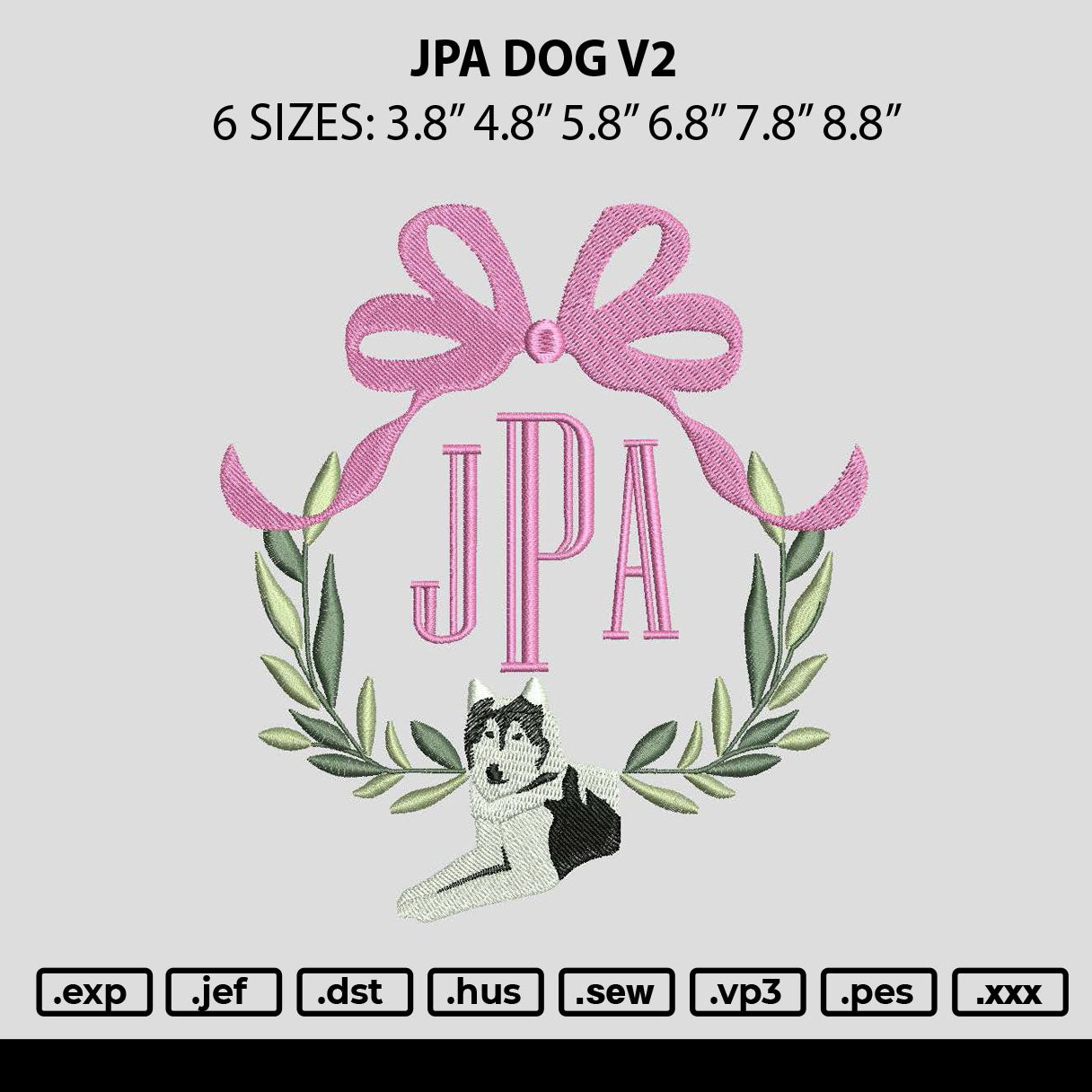 Jpa Dog V2 Embroidery File 6 sizes