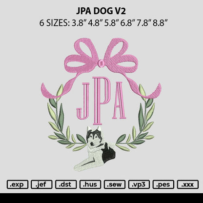 Jpa Dog V2 Embroidery File 6 sizes