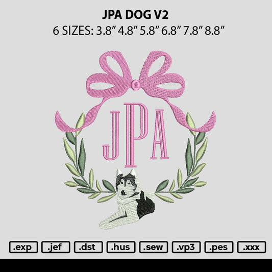 Jpa Dog V2 Embroidery File 6 sizes
