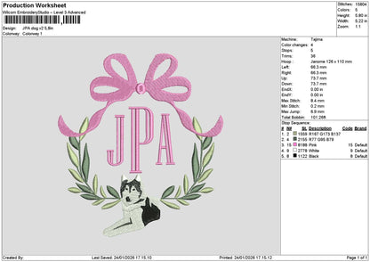 Jpa Dog V2 Embroidery File 6 sizes