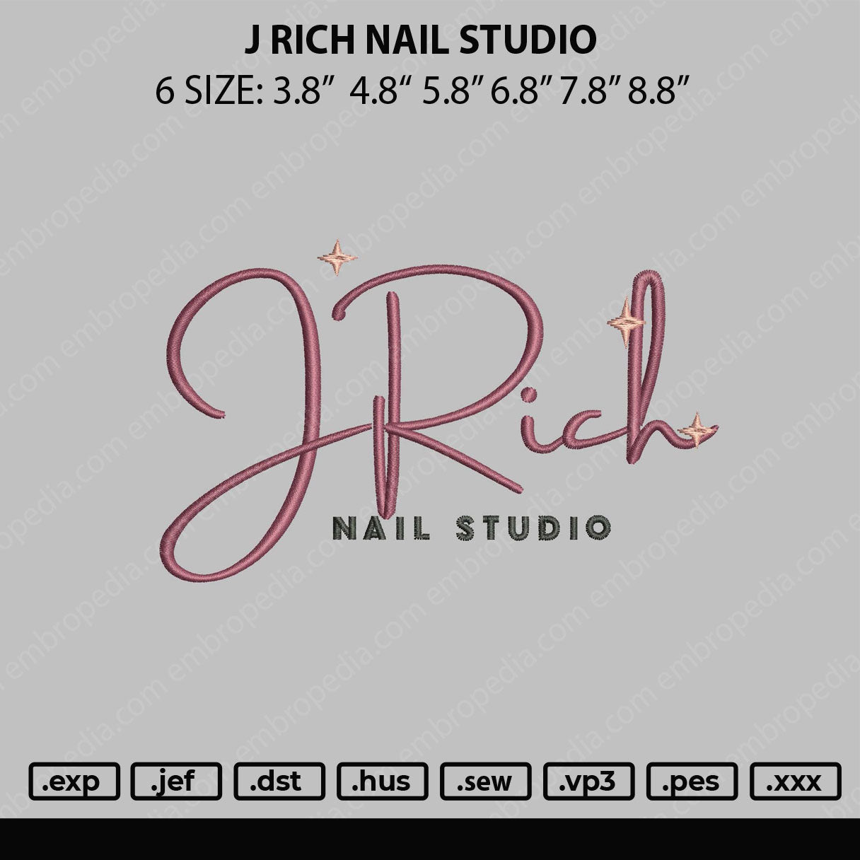J Rich Nail Studio Embroidery File 4 size