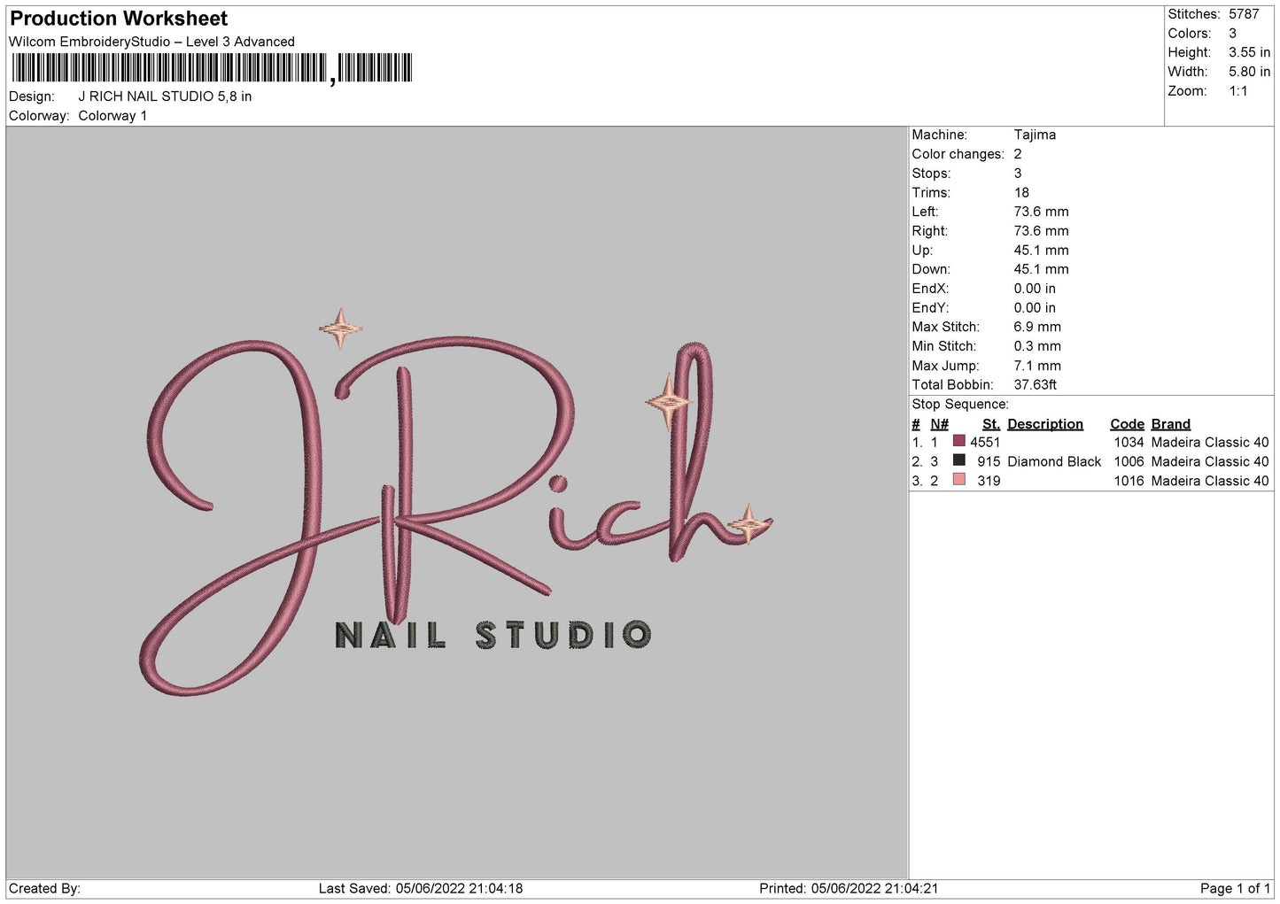 J Rich Nail Studio Embroidery File 4 size