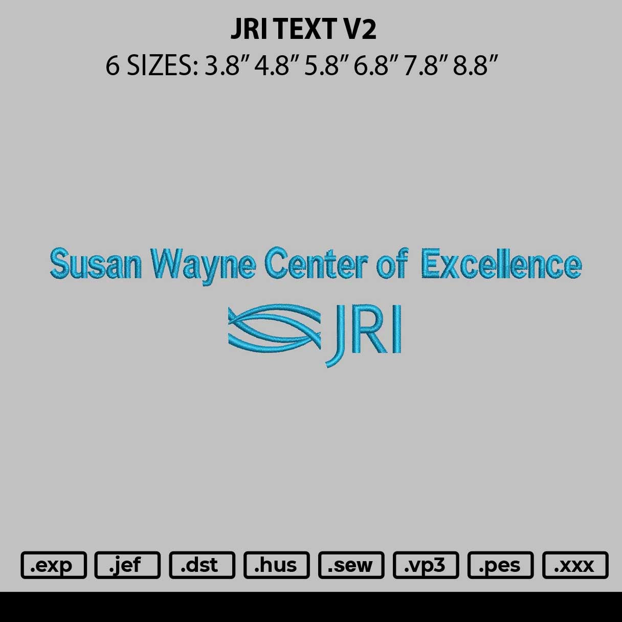 Jri Text v2 Embroidery File 6 sizes