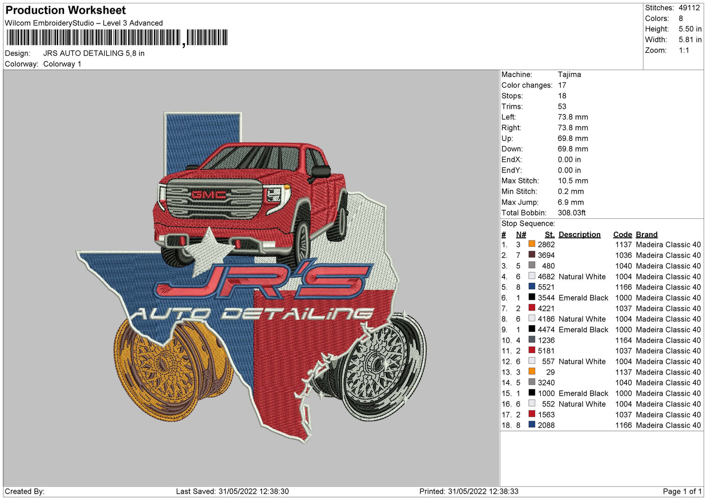 JRS Auto Detailing Embroidery File 4 size