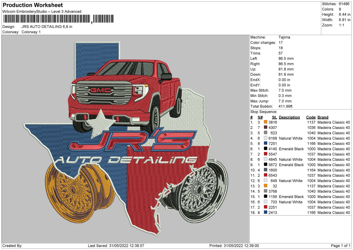 JRS Auto Detailing Embroidery File 4 size