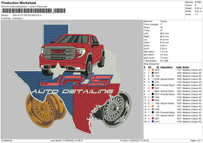 JRS Auto Detailing Embroidery File 4 size