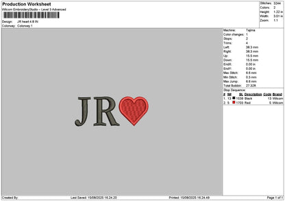 Jr Heart Embroidery File 6 sizes