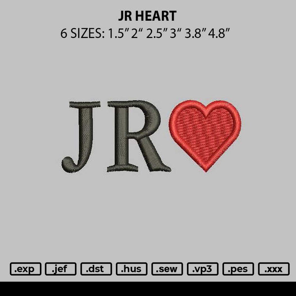 Jr Heart Embroidery File 6 sizes