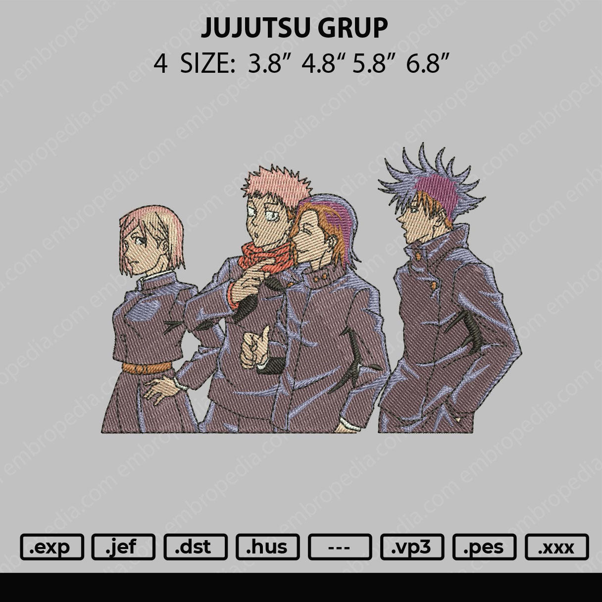 Jujutsu Grup Embroidery File 4 size