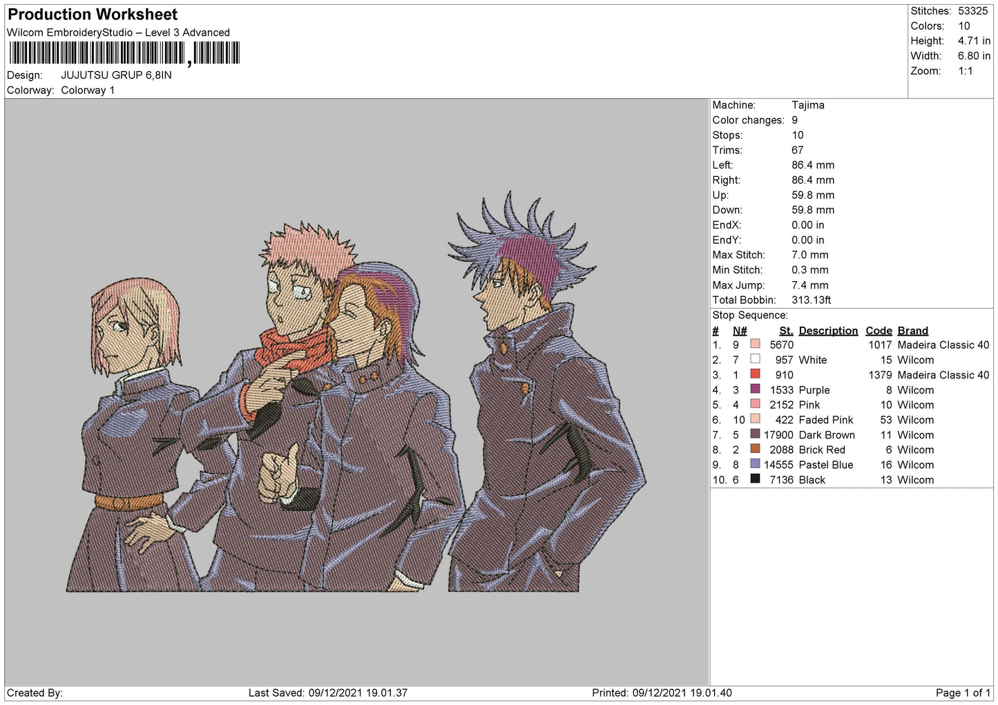 Jujutsu Grup Embroidery File 4 size
