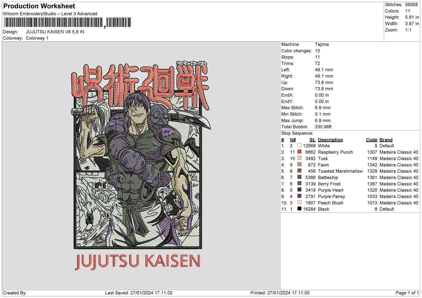 Jujutsu2701 Embroidery File 6 sizes