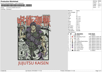 Jujutsu2701 Embroidery File 6 sizes