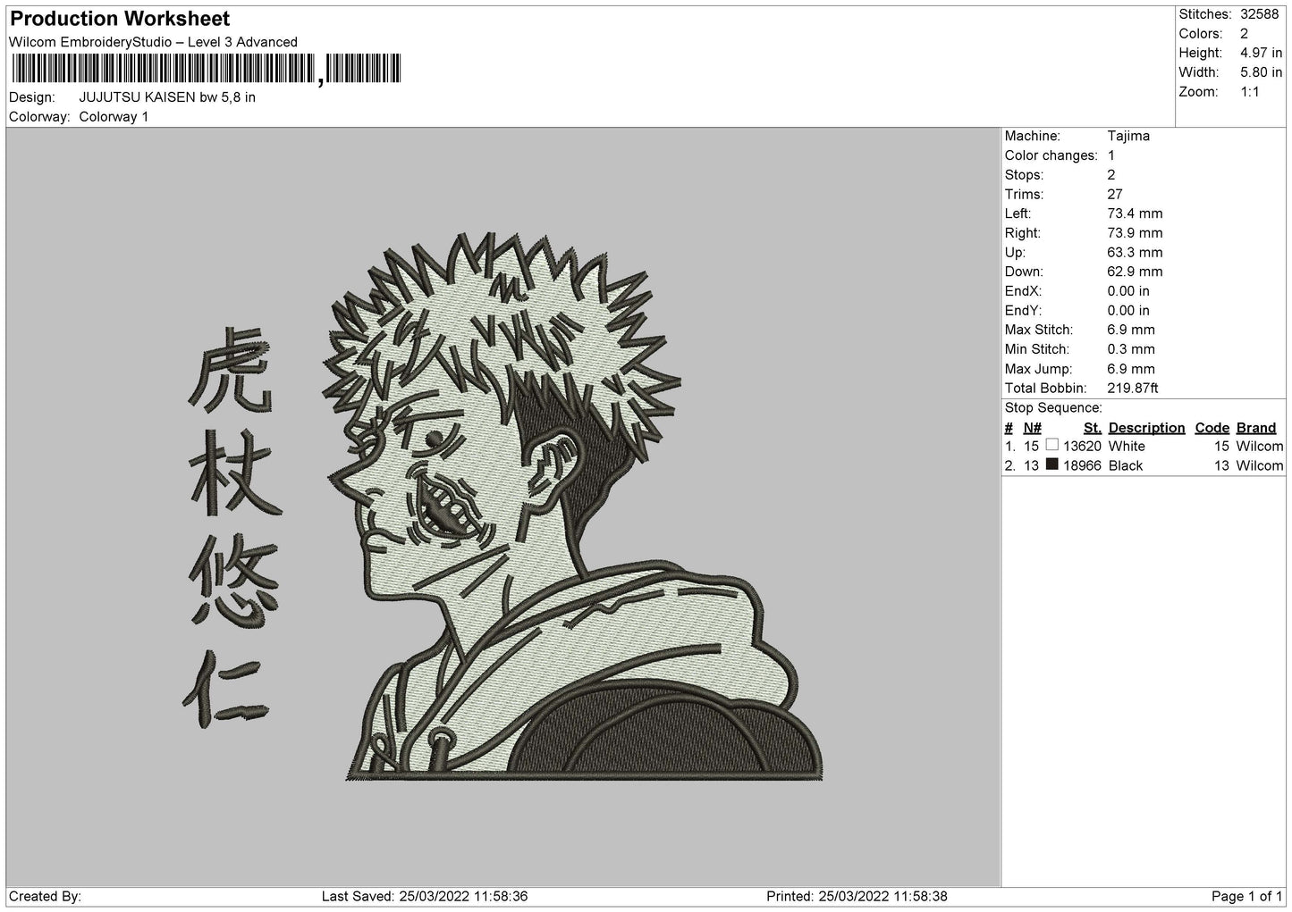 Jujutsu Kaisen BW Embroidery File 4 size