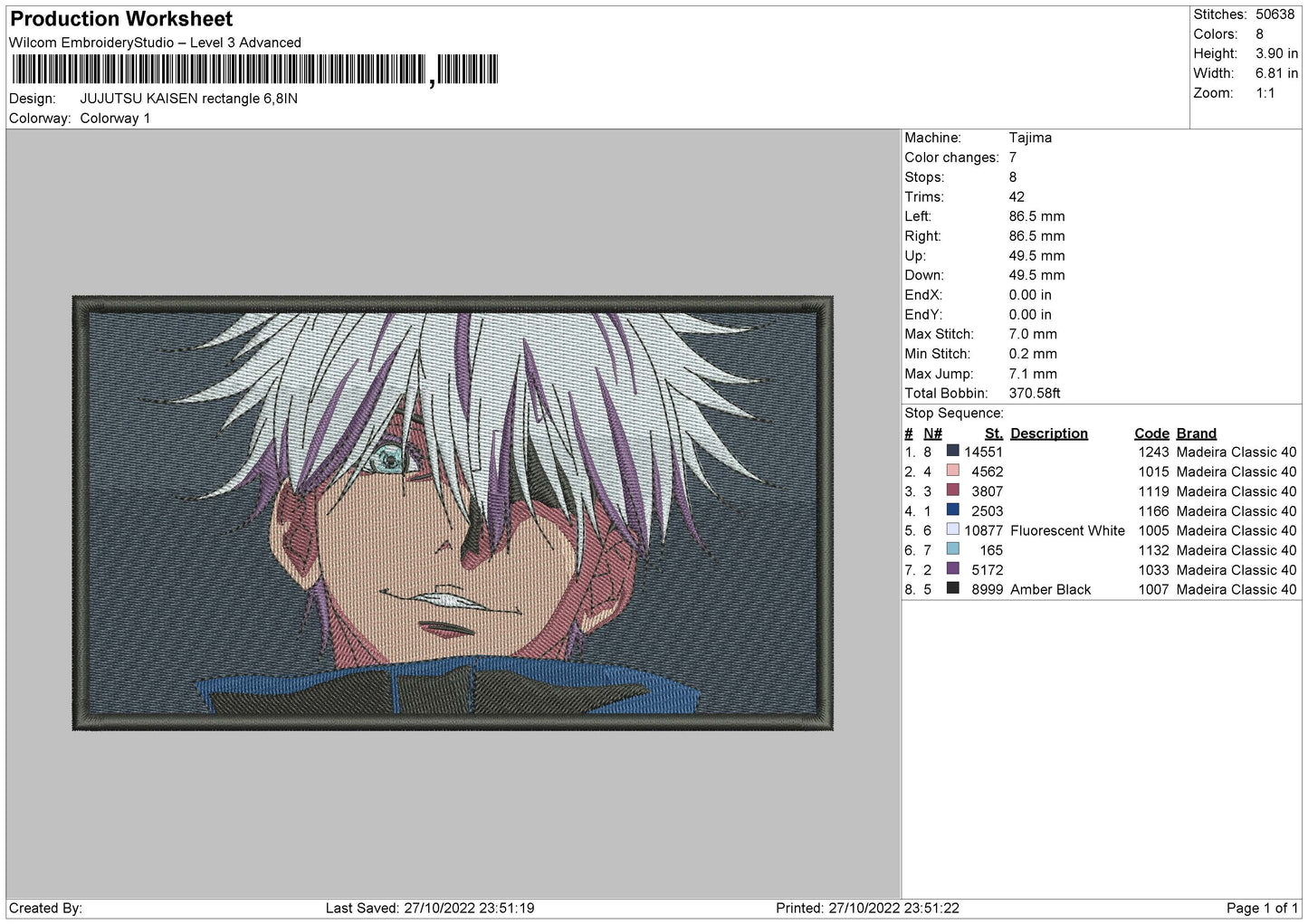 Jujutsu K Embroidery File 6 sizes
