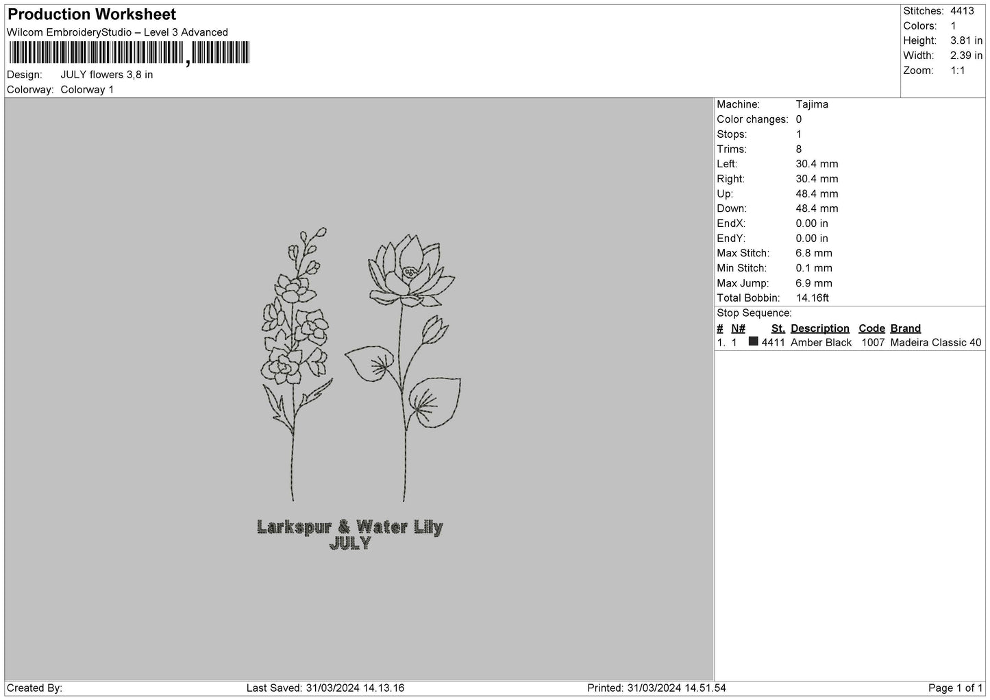 July Flo Embroidery File 6 sizes