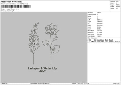July Flo Embroidery File 6 sizes