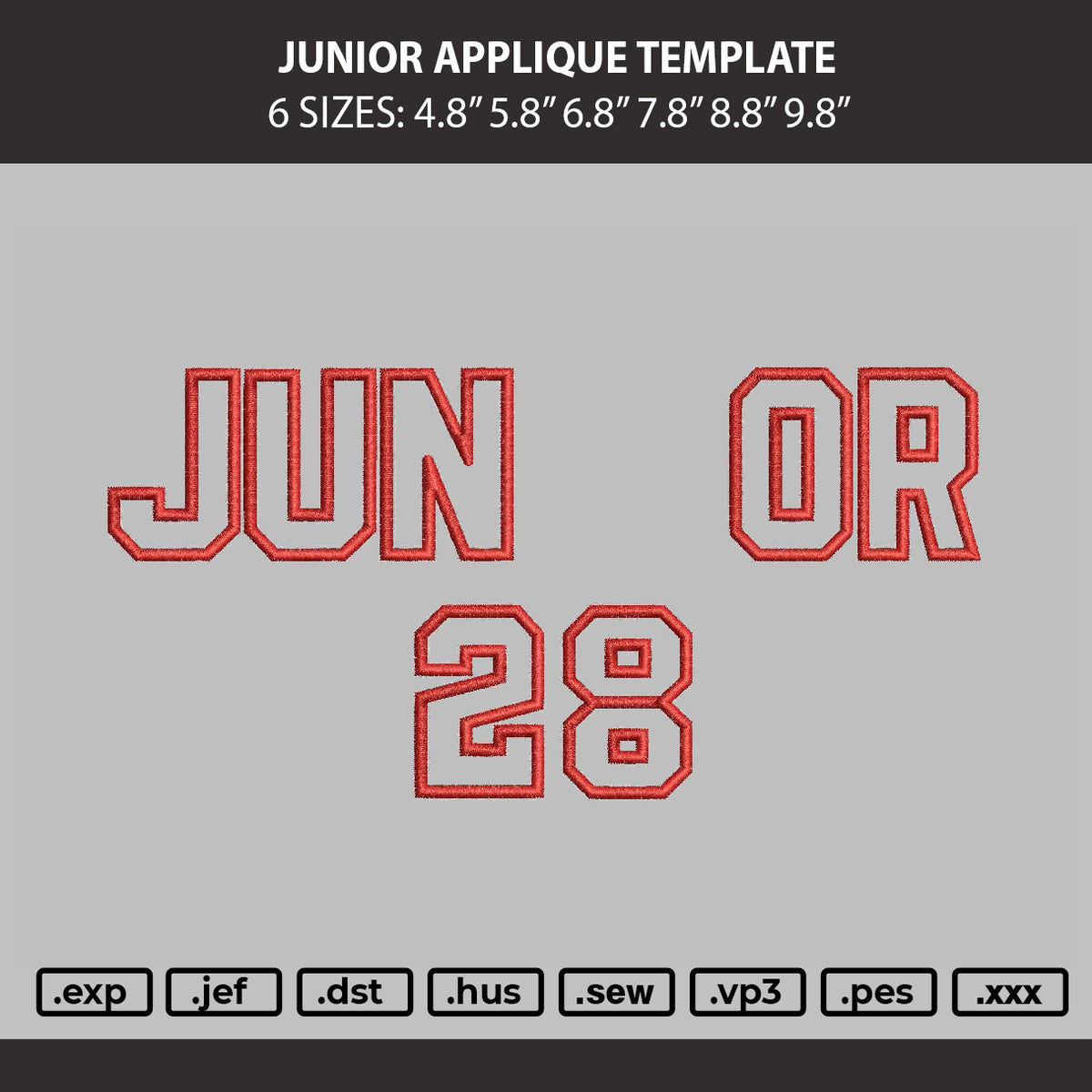 Junior Applique Template Embroidery Machine Design File 6 sizes