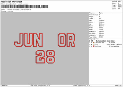 Junior Applique Template Embroidery Machine Design File 6 sizes