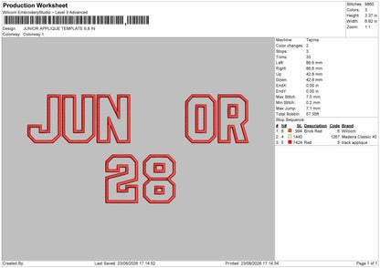 Junior Applique Template Embroidery Machine Design File 6 sizes