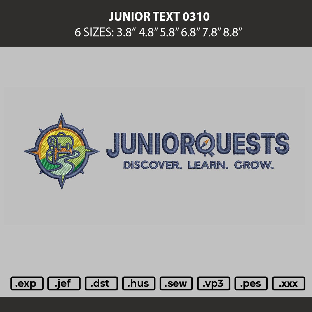 Junior Text 0310 Embroidery Machine Design File 6 sizes