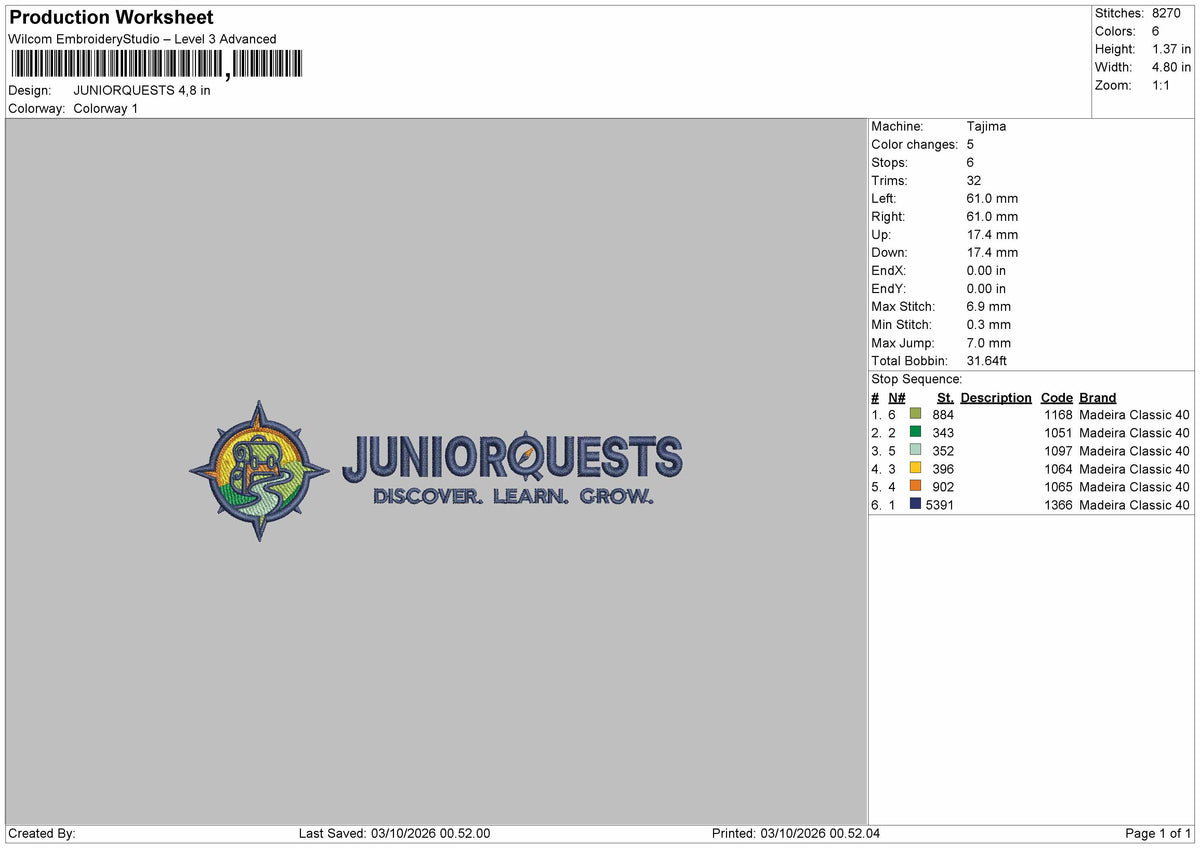 Junior Text 0310 Embroidery Machine Design File 6 sizes